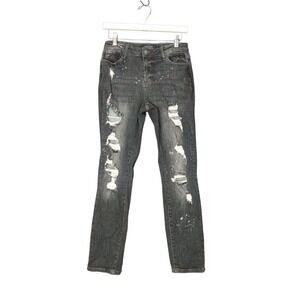 Judy Blue Distressed Emo Boyfriend Fit Goth Jeans Black Wash Ripped Womens 7/28